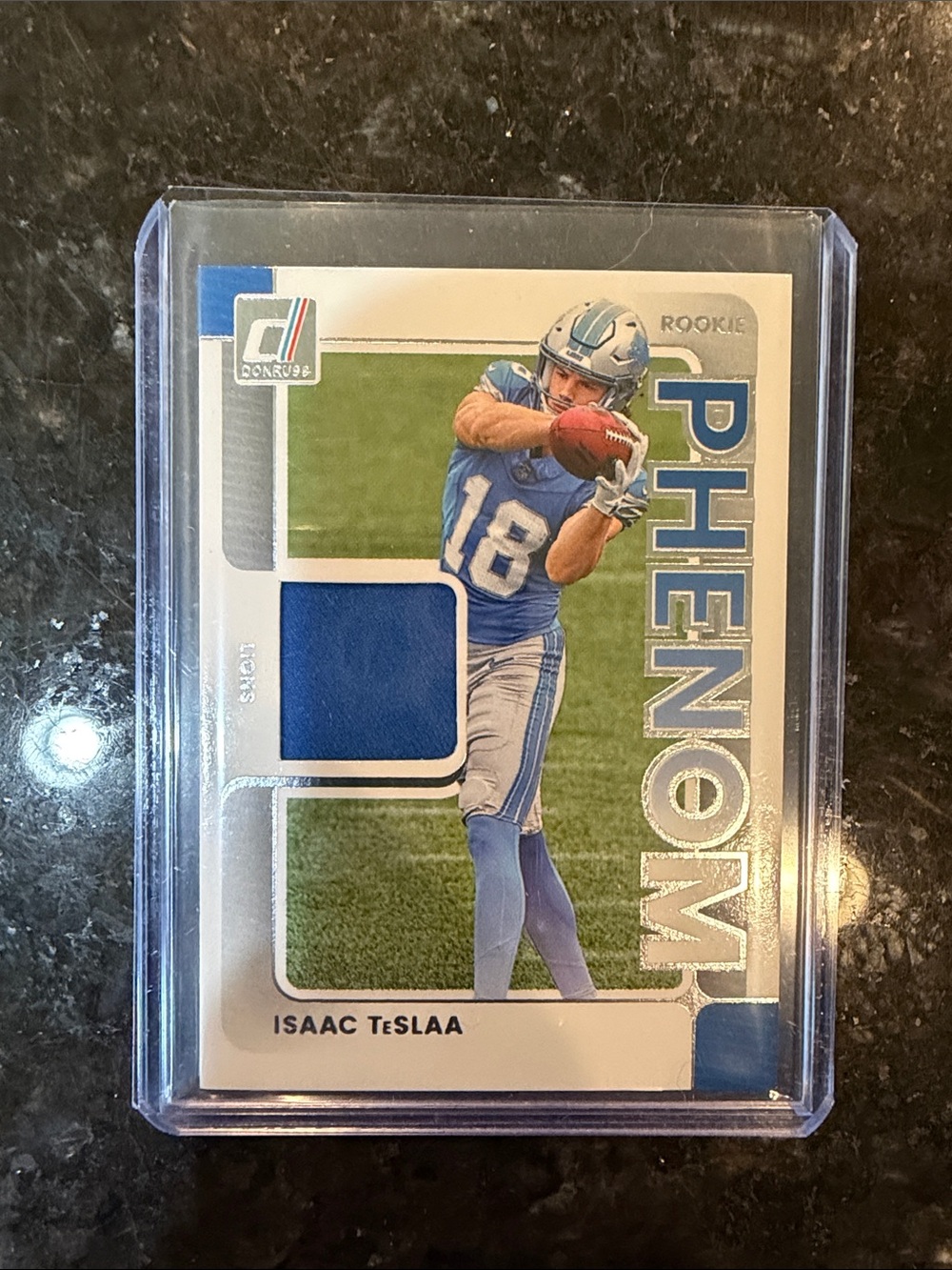 Isaac TeSlaa Phenom Football Patch Trading Card - Blue